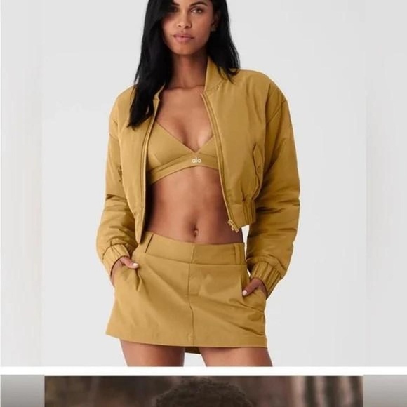 ALO YOGA  Fan Club Mini Skirt - Golden Olive Branch - Picture 4 of 7